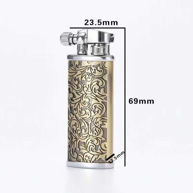 Vintage Engraved Pattern Flint Lighter Open Flame Metal Raised Arm Grinding Wheel Ignition Mens Gadgets D251024