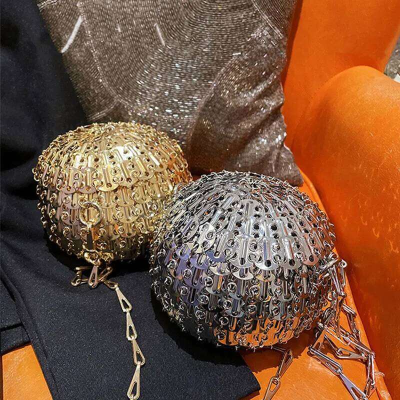 Designer Aesthetic Bags Women's Handmade Woven Sheet Metal Ball Shoulder Women Holiday Party Evening Bag