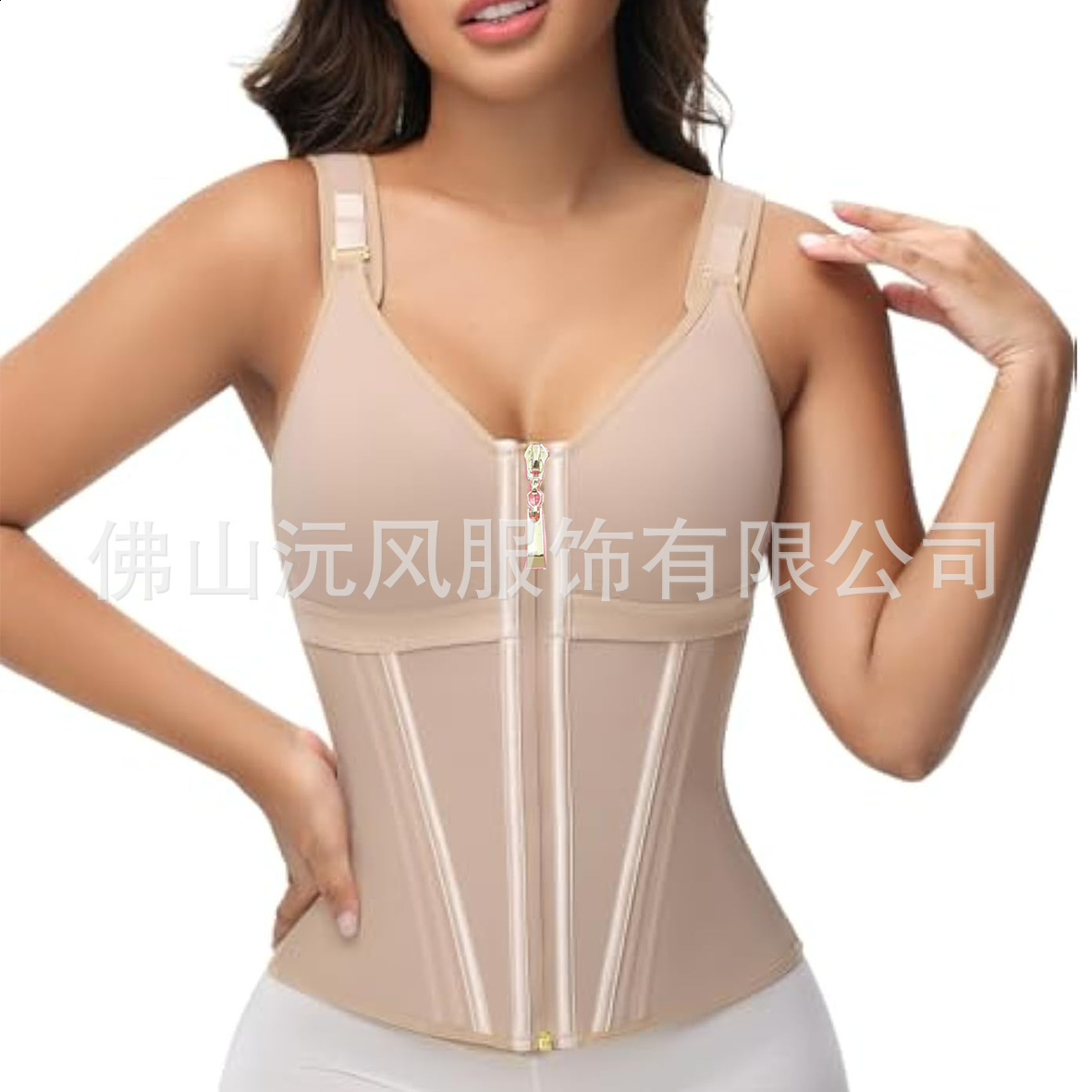 Mesh Reinforced 15Bone Waist and Abdomen Shaping Bodysuit with Buttoned Bra Integrated Body Shaping Vest Top 251017
