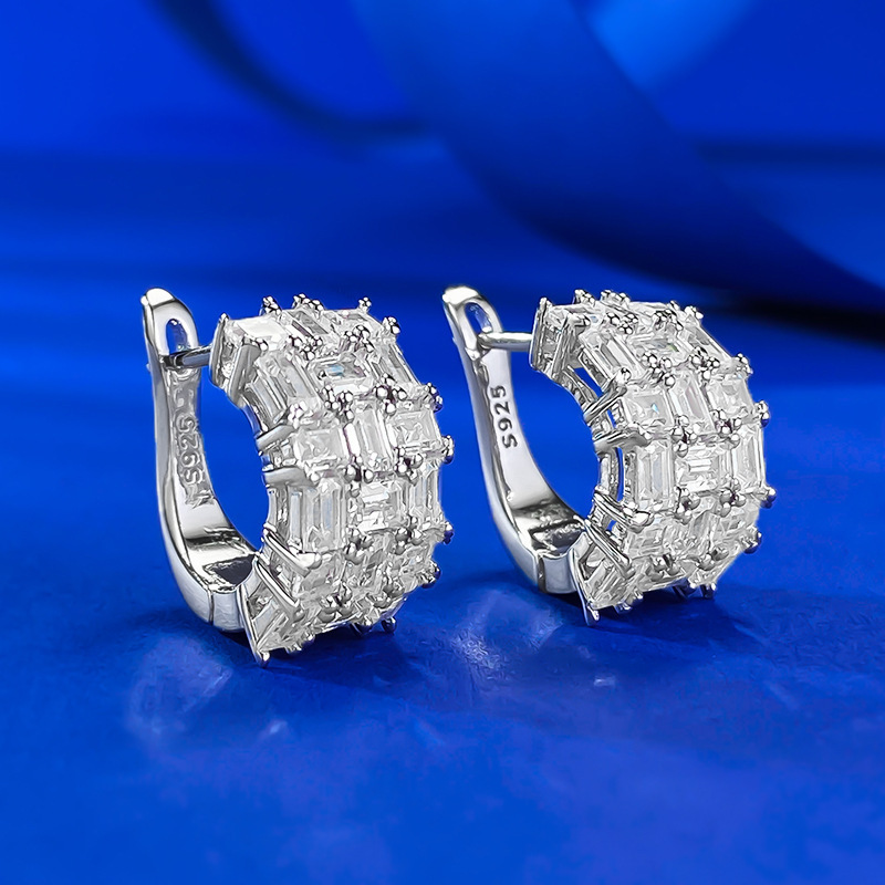 2025 Ins Top Sell Sparkling Clip Earrings luxury Jewelry Real 100% 925 Sterling Silver Emerald Cut White 7A Zircon CZ Diamomd Party Elegant Women Earr