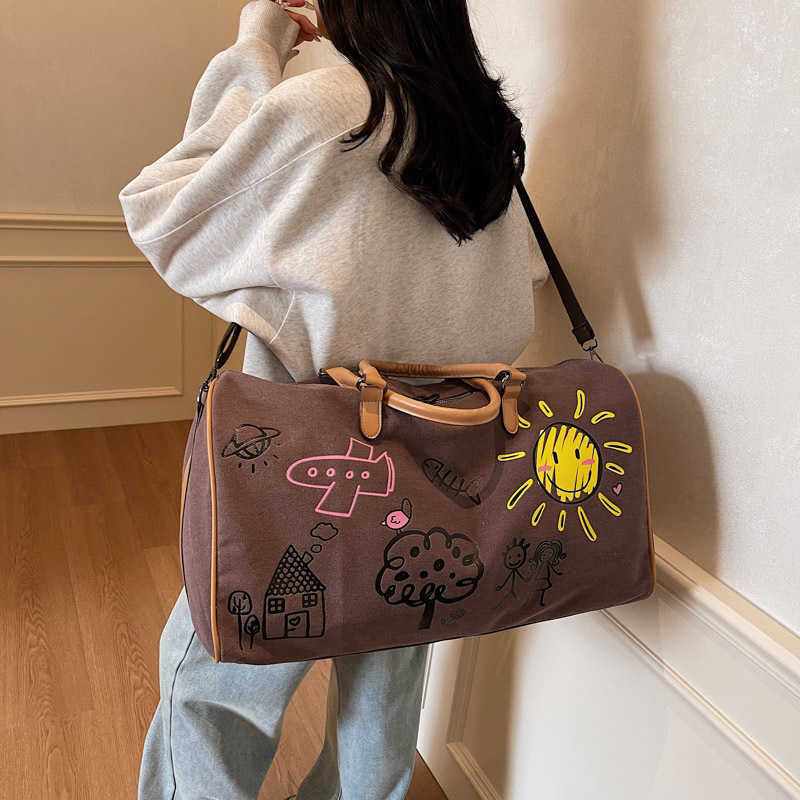 Graffiti Personality Travel Bag Trendy Fitness Bag Business Trip Luggage Bag Large Capacity Printed Yoga Bag