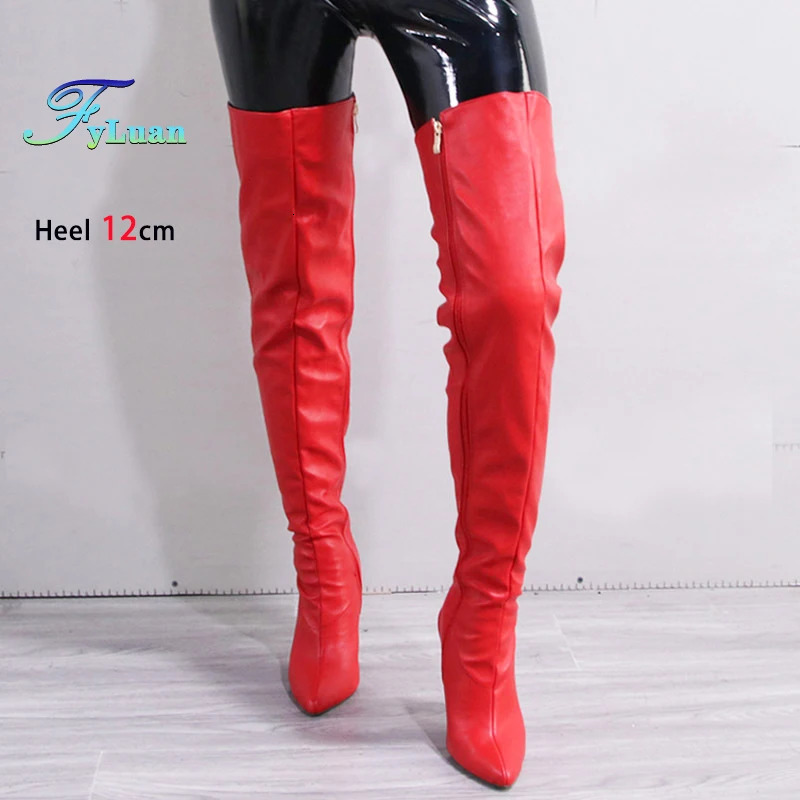 Side Zipper Pointed Thigh High Boots For Women 12CM Stiletto Heels Trendy Women Shoes Autumn Leather Over The Knee Boots Size 47 251023