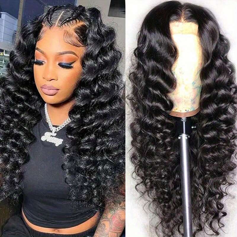 200% Density Glueless 4x4 HD Sheer Pre-Plucked Baby Hair Loose Deep Social Potluck Suitable Gift Full Women Glueless, Ready to Wear Wigs, Lace Front R