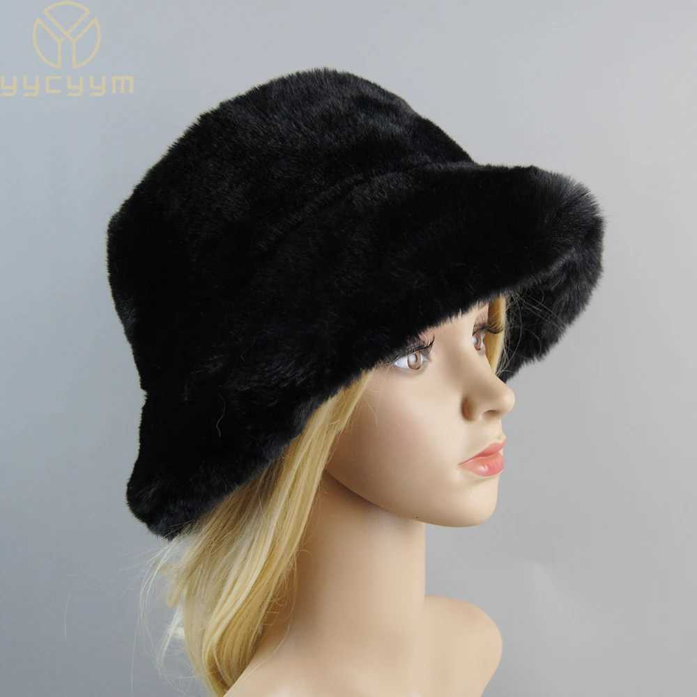 2025 New Style Fake Rabbit Fur Hats Super Soft Women Winter Hat Cotton Lining Warm Russian Fashion Ski Beanies Plush Solid ColorL251024