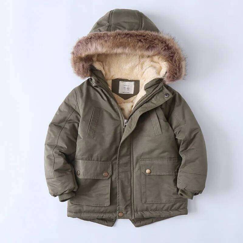 Autumn Winter Children Boy Outerwear Coat Hooded Plus Veet Thicken Warm Jacket For 4-14 Year Kids Girl Parka