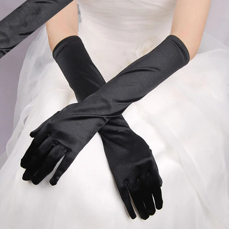 Elegant Satin Solid Women Gloves Halloween Cosplay Stage Performance Etiquette Gloves Christmas Thin Full Finger Dress Mittens 251021