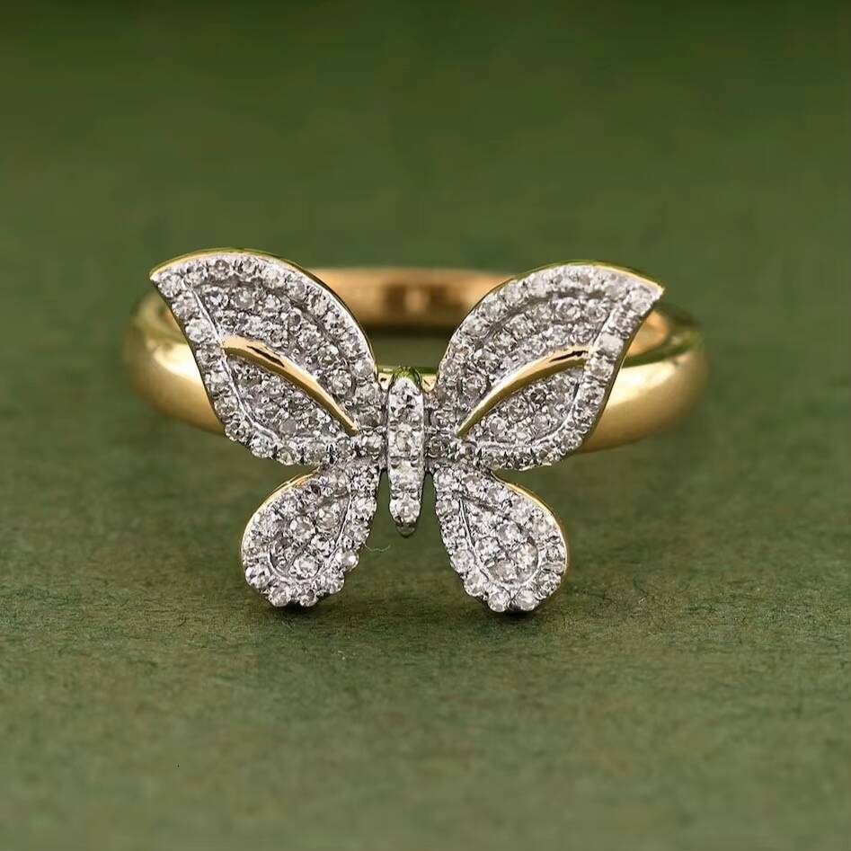 VVS Moissanite Diamond Ring Butterfly Shape Ring GRA Certified Diamond 14k Solid Gold Iced Out Hip Hop Diamond Ring for Women