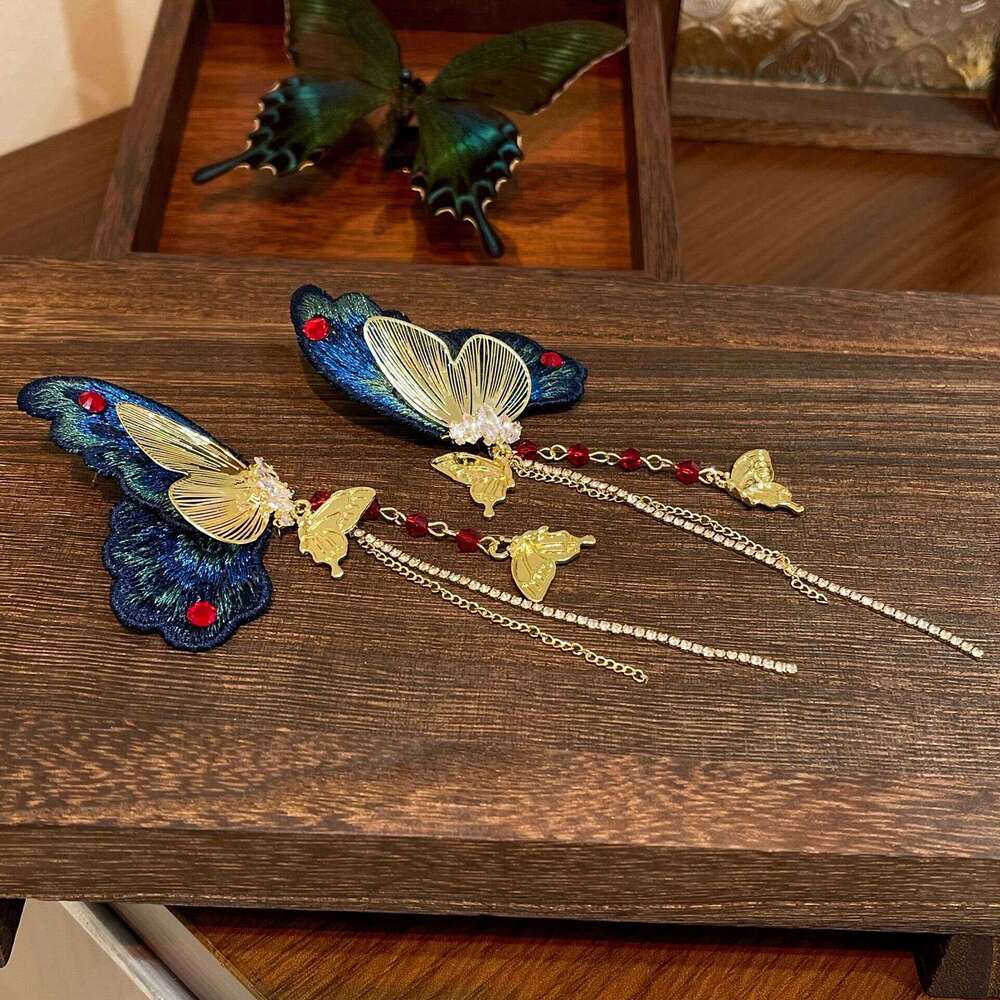 National Colorful Fantasy Exquisite Butterfly Tassel for Women New Chinese Style Embroidery Long Elegant Earrings