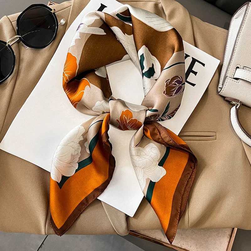 Flower Fashion Decoration neckerchief SpringSummer Square Scarf for Women Soft Satin Printed Travel Headband C251024