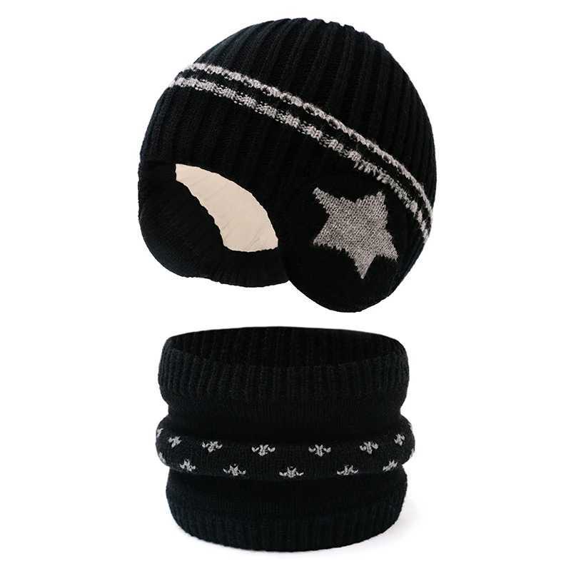 2pc312Y childrens hat for warmth in autumn and winter a thick windproof earprotecting hat and scarf set for boys and girlsL251024