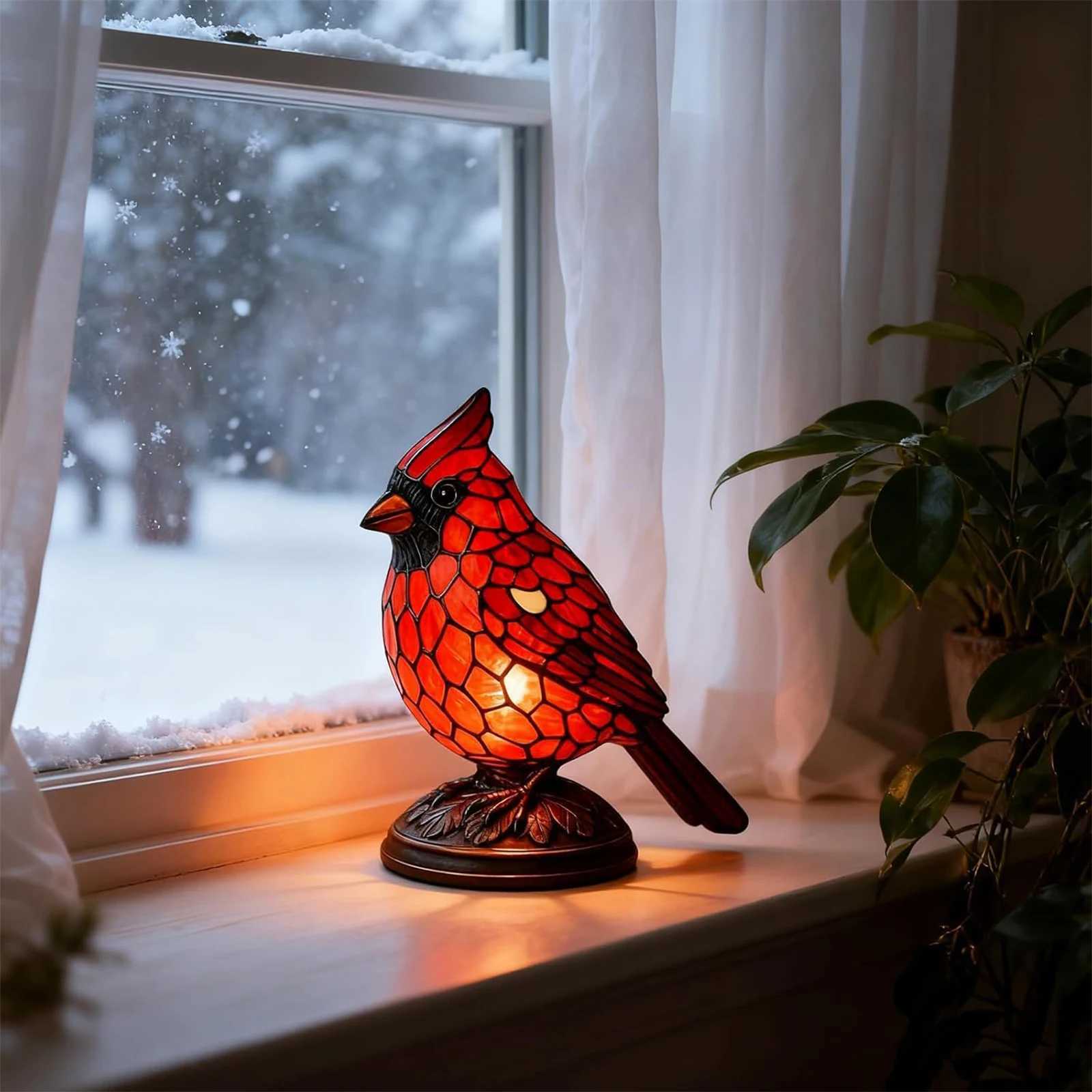 Christmas Art Decor Light Decorative Red Bird Table Lamp Red Bird Night Light for Bedroom Living Room C251115