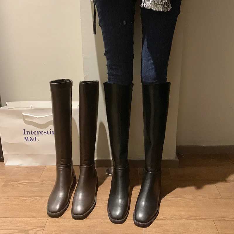2024 Winter Cotton Women Knee High Boots Fashion Zippers Ladies Elegant Low Heel Long Booties Soft Leather Womens Footwear W251024