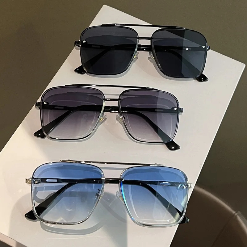 Transparent Blue Sunglasses for Men Retro Double Beam Driving Eyeglasses for Travel UV Protection Shades UV400 Eyewear 251023