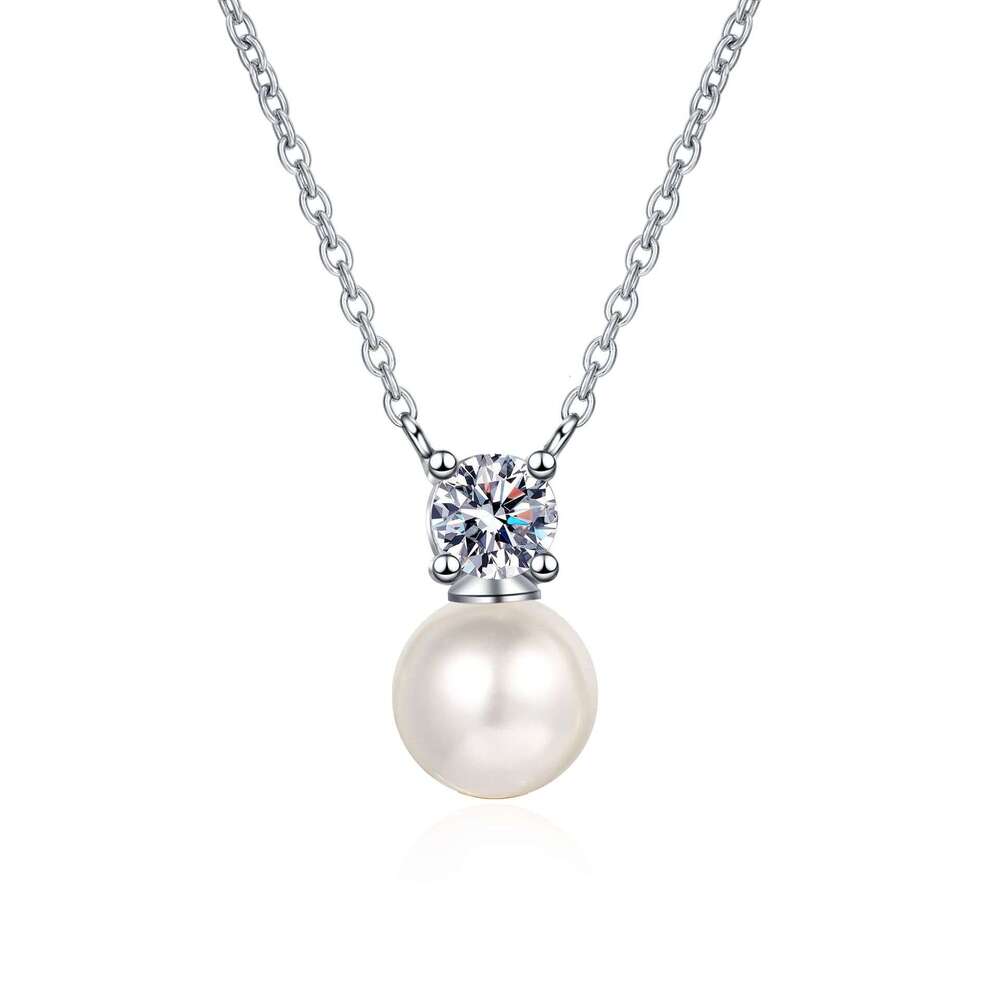 DHCollections-- XDY Pure Sier Clavicle Chain for Women 8mm Flawless Freshwater Pearl 50 Points Moissanite Necklace