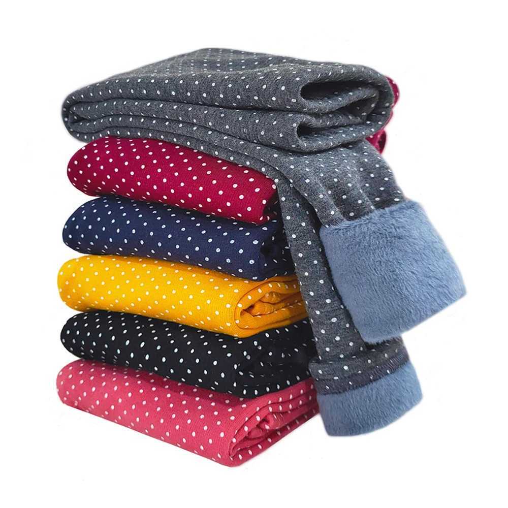 Girls Cotton Dot Print Leggings Autumn Winter Kids Fleece Warm Pants Baby Girl Slim Plus Thicken Trousers Children ClothesT251024
