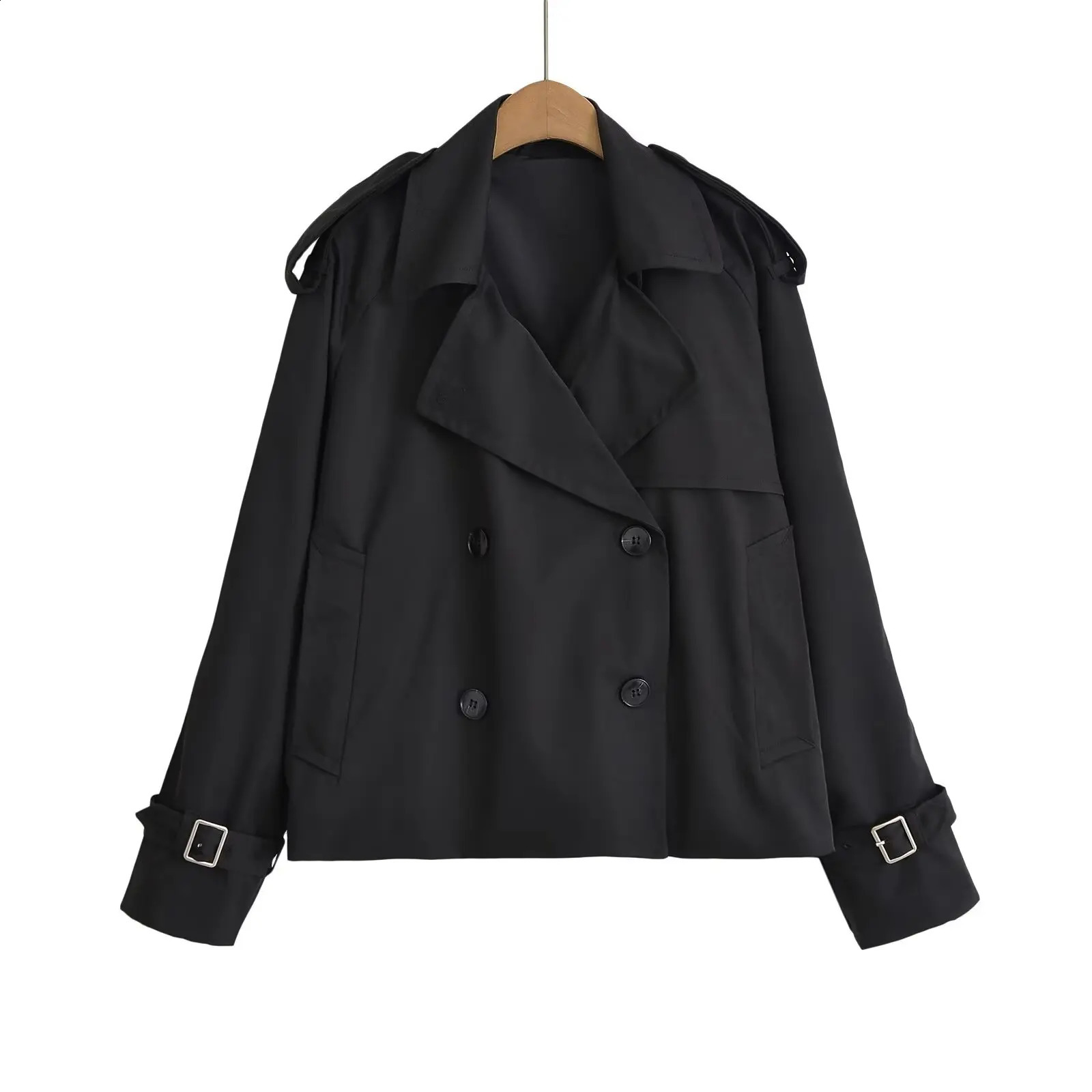 European and American style autumn fashionable versatile doublebreasted short windbreaker jacket with lapel 251018