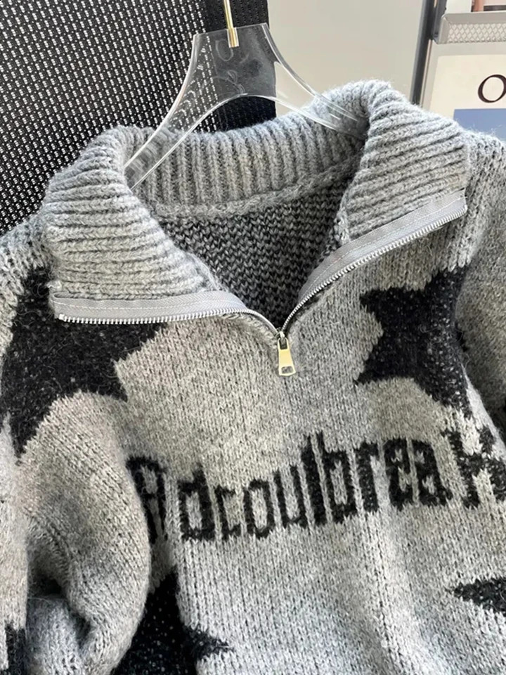 Jmprs Stars Vintage Women Sweaters Y2K Streetwear Long Sleeve Loose Knitted Jumper American Casual Harajuku Letter Pullovers 251023