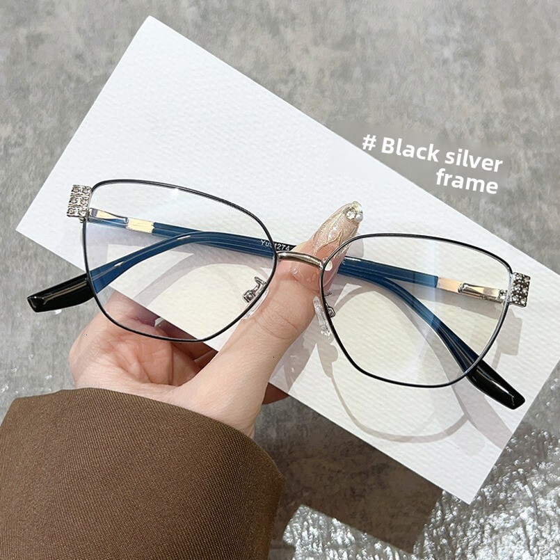Diamond-Encrusted New Unisex Versatile Metal Frame Internet Celebrity No-Makeup Face-Shaping Decorative Non-Prescription Prescription Glasses