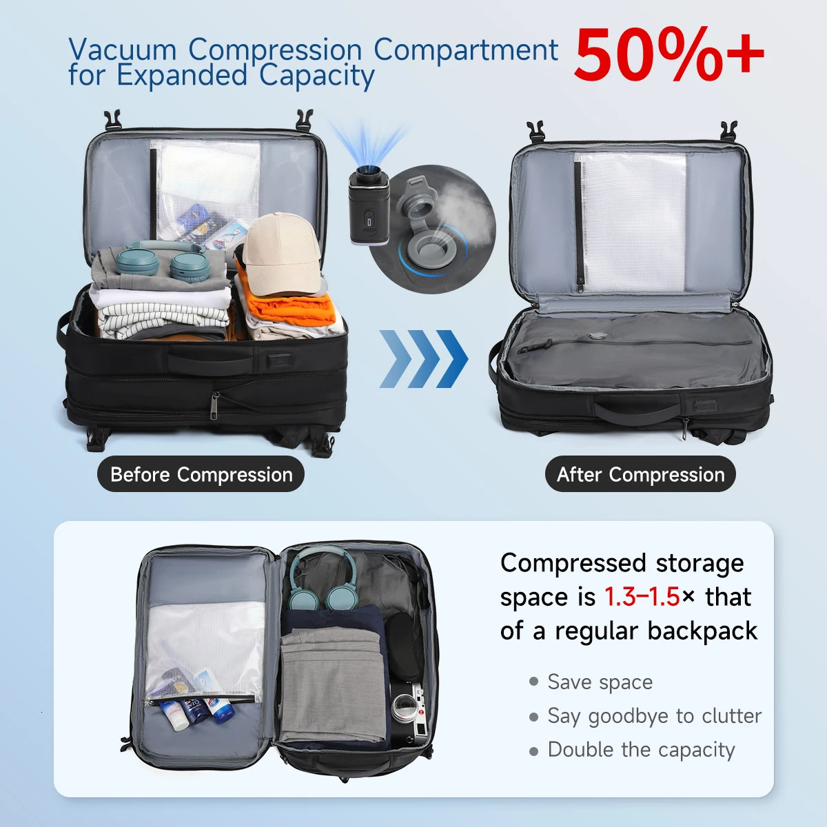 Tigernu Expandable Vacuum Compression 27L37L Hiking Travel Laptop Backpack For 17inch Storage Pack Luggage With USB Port 251021