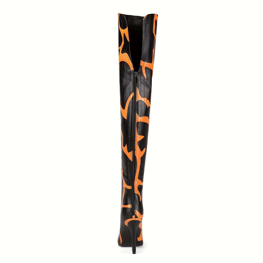 Winter Giraffe Patterned High-Heeled Women's Knee High Shoes