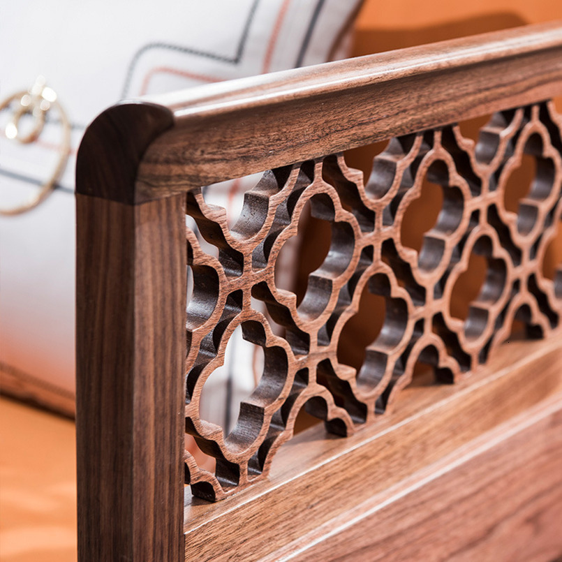 Customizable New Chinese Style Black Walnut Solid Wood Sofa Set for Villa Living Room