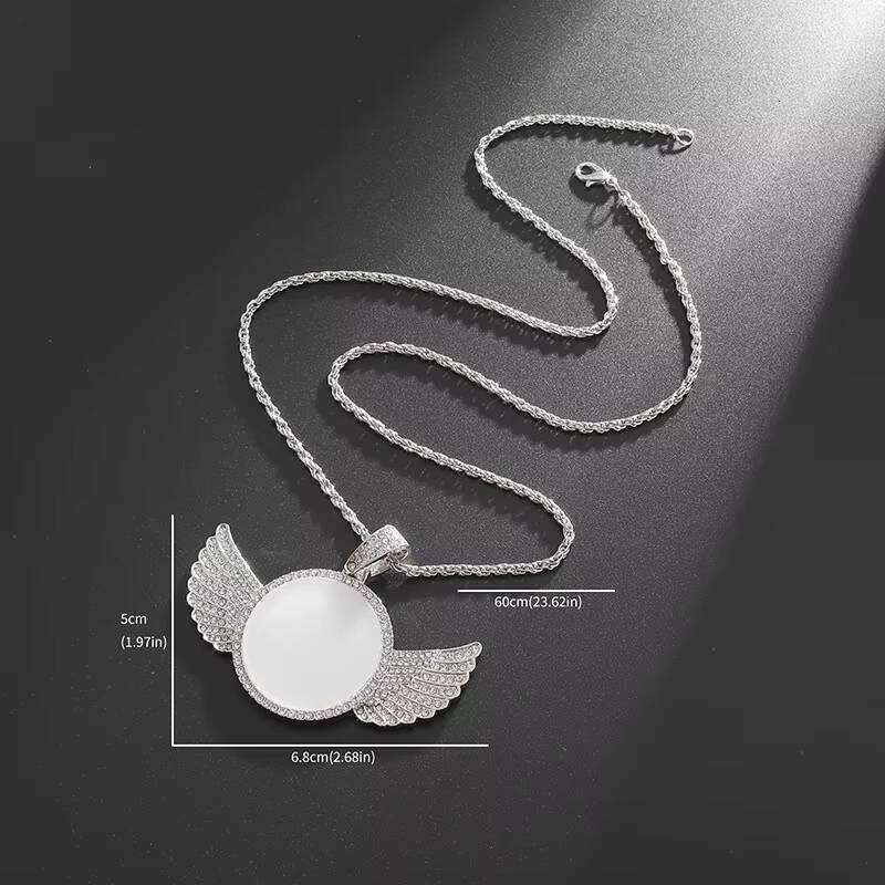 Hip hop jewelry bracelet necklace Picture Wing Moissanite Hip-Hop Pendant Round Photo Necklace Gift