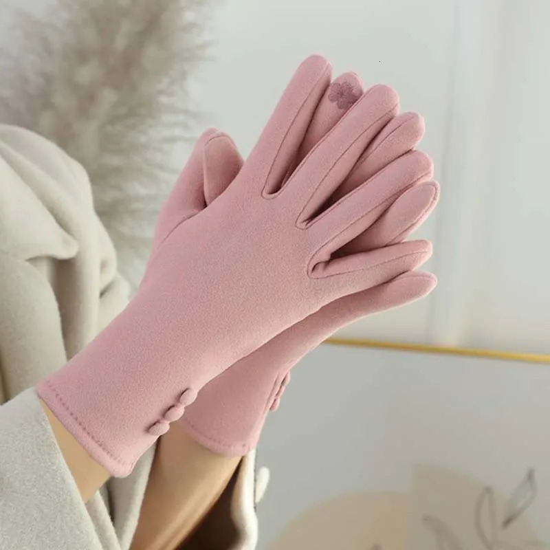 Korean Womens Cycling Touchscreen Gloves Autumn Winter Warm Plus Velvet Thickened Outdoor Sports Cold Proof Driving Mittens 251023