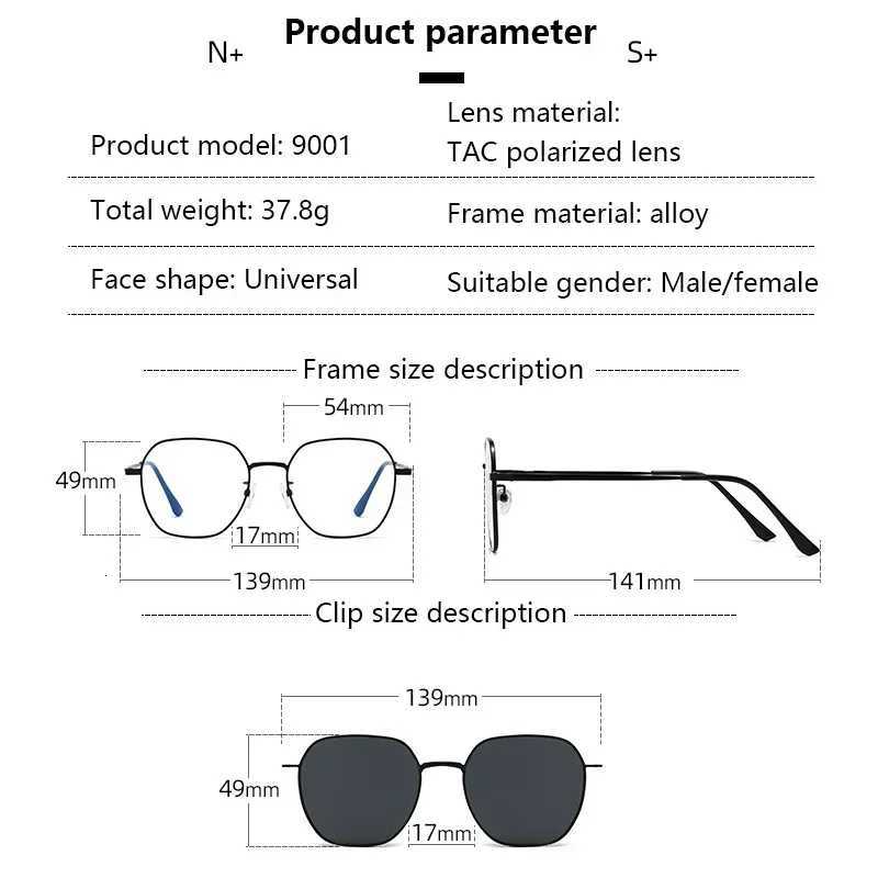 2024 Polarized Sunglasses Men Women 3 In 1 Magnetic Clip On Glasses Hexagon Alloy Frame Night Vision AntiBlue Light EyeglassT251024