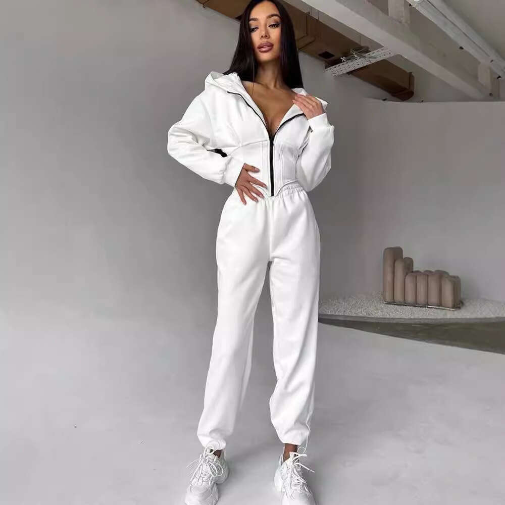 Wind Autumn Winter Women's Solid Color Waist Hoodie Sweatshirt Sports Casual Pants Two-Piece Set for Women
