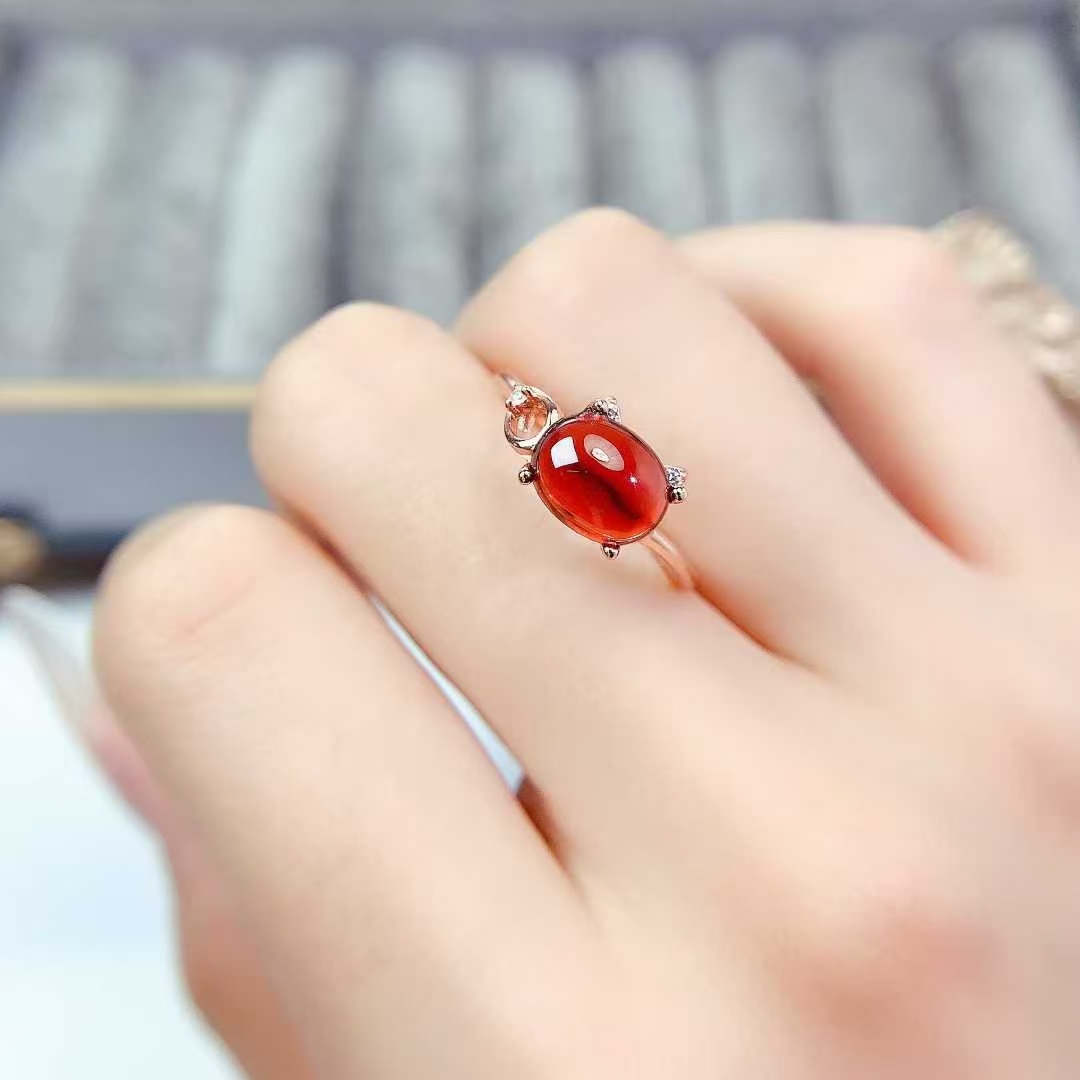 925 silver Cabochon gemstone ring natural garnet ring with certificate 7mm*9mm 2ct real garnet jewelry with thick 18K gold plating