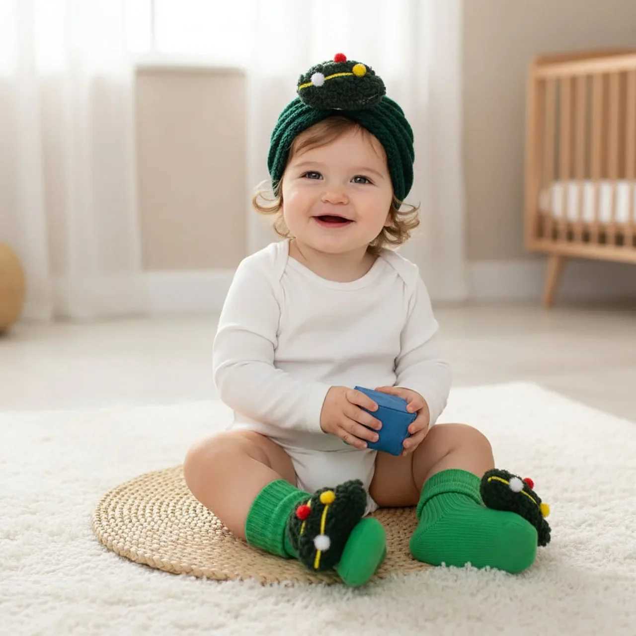 2PcsSet Christmas Baby Hat Socks Cute Santa Claus Baby Boys Girls Turban Winter Warm Knitted Toddler Cap Beanies Gift J251024