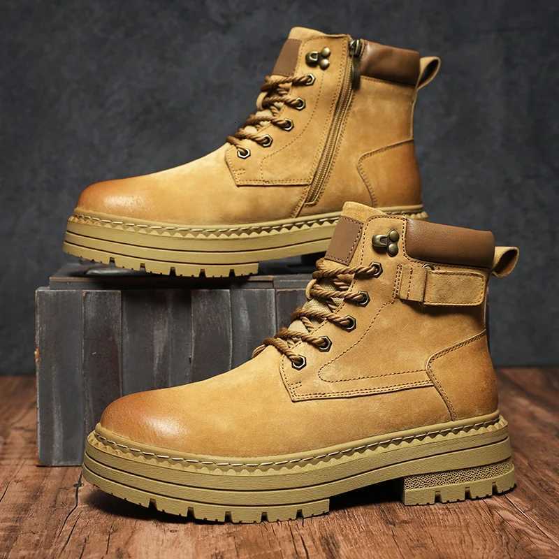 Suede Leather Hightop Shoes for Men Versatile Leisure Walk Ankle Boots Outdoor Mens Motorcycle Boots NonSlip Walking Shoes W251024