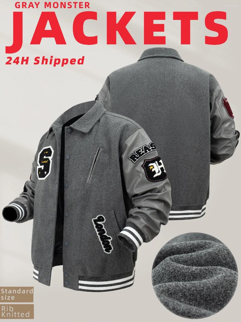 Men's Jackets Mens Vintage Turn-down Collar Bomber Jacket Loose Letter Embroidery Coat Motorcycle Autumn/Winter Varsity Baseball