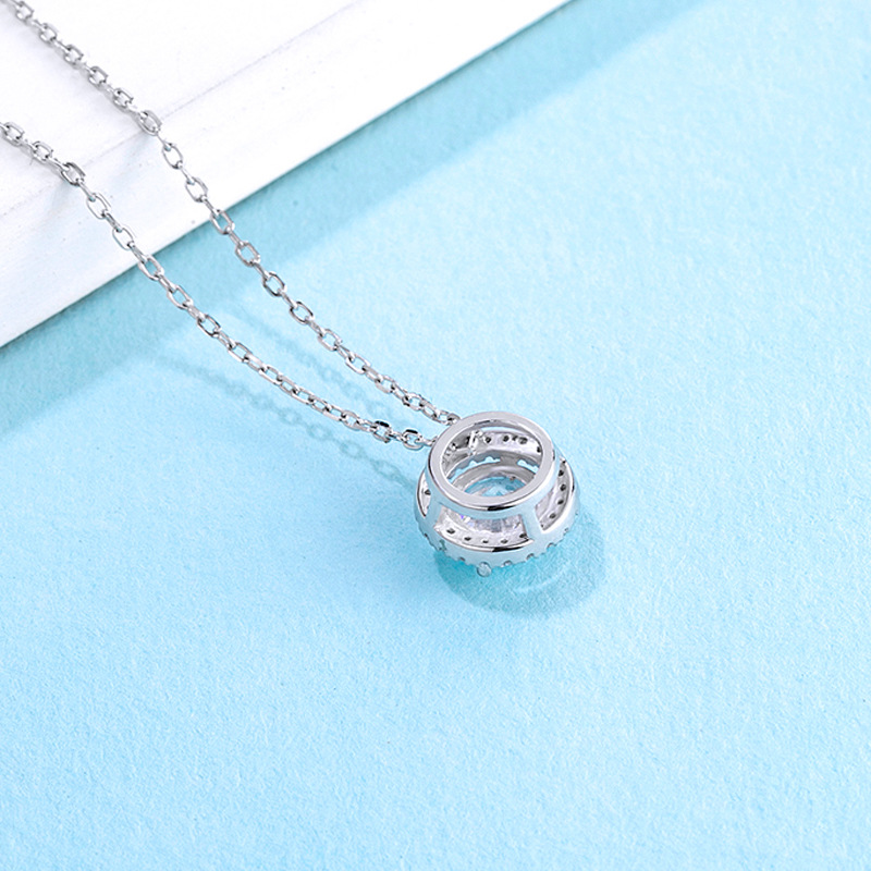 1.2CT Lab White Moissanite Diamond Circle Pendant Simple Fashion Jewelry 925 Sterling Silver Elegant Party Women Wedding Clavicle Necklace For Lover G