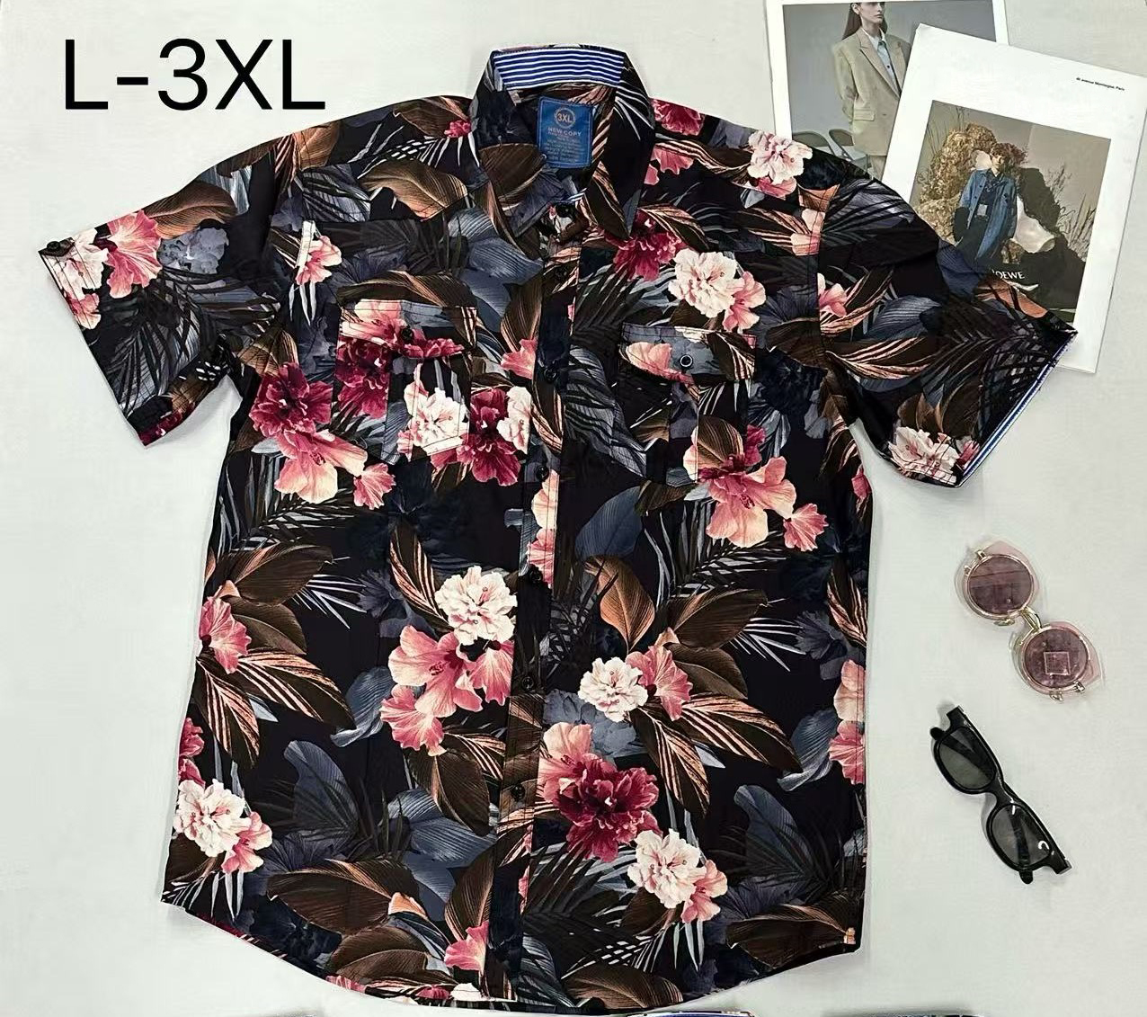 Men's Loose Short-Sleeve Shirt with Geometric Print & Pocket Design, Trendy Summer Casual Button-Down 100% Cotton - NO22