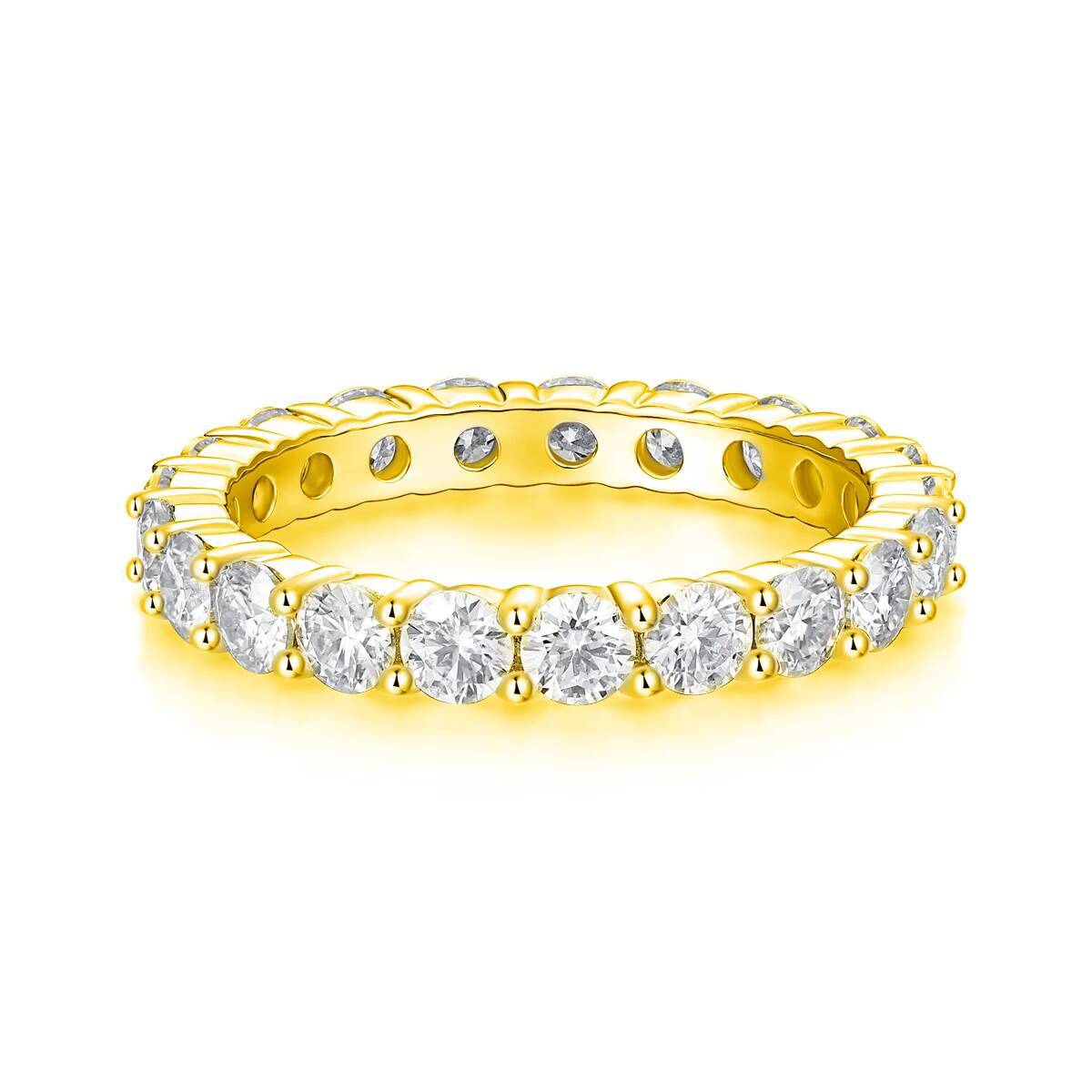 Hot Wholesale Fine Jewelry S925 Sterling Silver Gold Plated Luxury 3MM GRA Vvs Moissanite Engagement Eternity Ring for Women