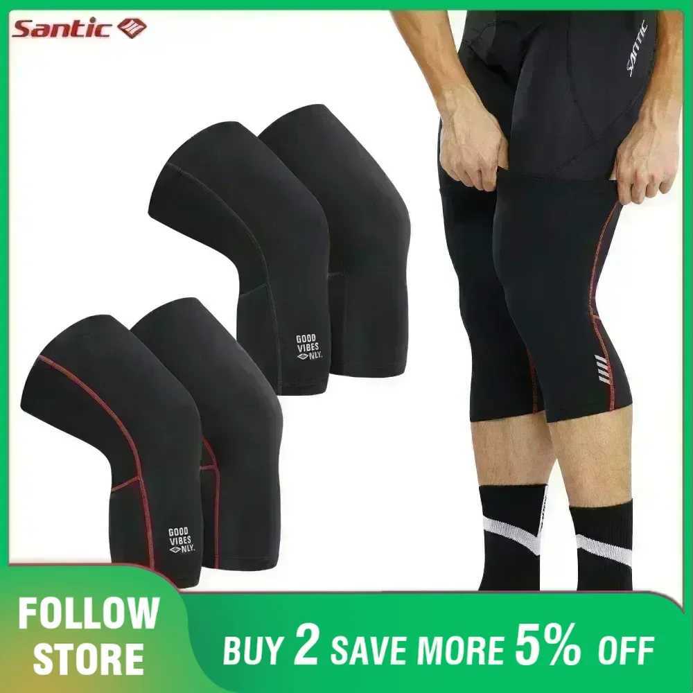Santic Cycling Knee Pads Winter Thermal Fleece Windproof Knee Sleeve Outdoor Sports Leg Warmers MTB Bike Bicycle Protective GearW251024