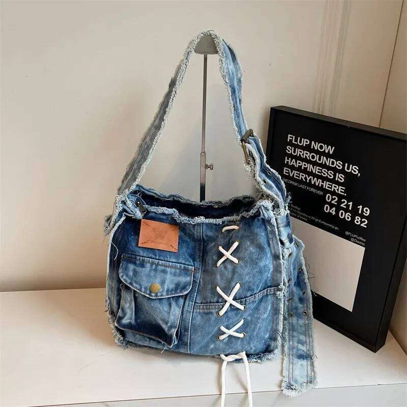 Washed Denim Shoulder Bag For Women Handbags Large Capacity Female Messenger Bags Soft Jeans Casual Big Totes Shopping Bag