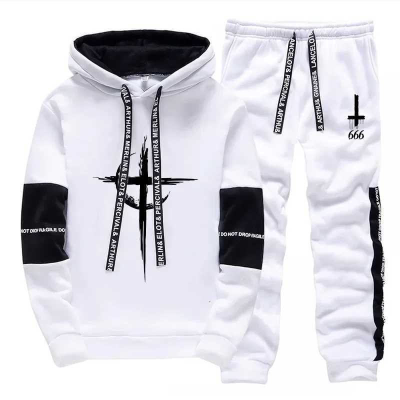 2025 New Mens Tracksuit Hooded Sweatshirts Jogger Pants Urban Casual Fashion Satan Print Sportswear Autumn Winter Trendy OutfitT251024