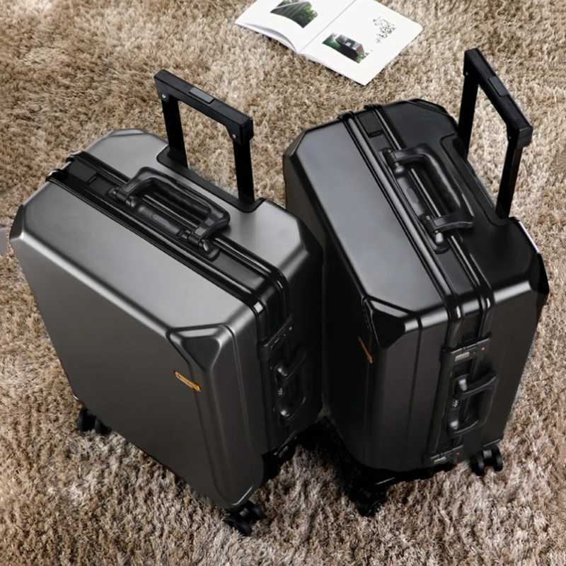 New Fashion rolling luggage aluminum frame USB charging trolley suitcase 20242628 inch students password travel luggageW251024