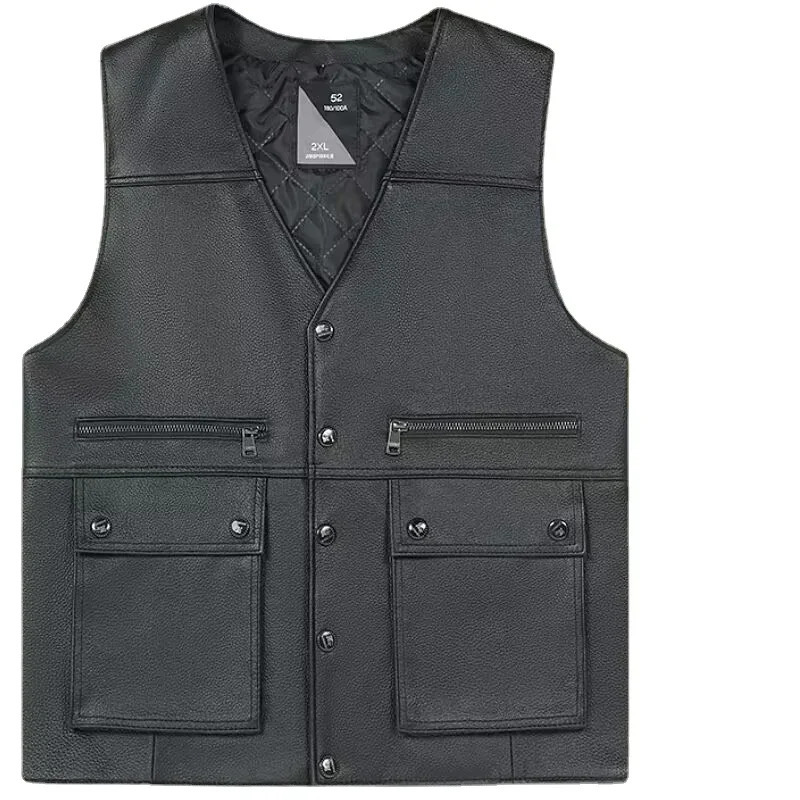 Genuine Leather Motorcycle Vest for Men Sheepskin Leather Biker Jacket Bullet Proof Safety Man Vest Male Coat men clothing 251020