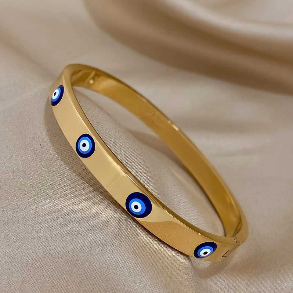 Yupsk Fashion Turkish Evil Eyes Stainless Steel Bracelet Bangle For Women Round Blue Eyes Waterproof Bangles JewelryW251024