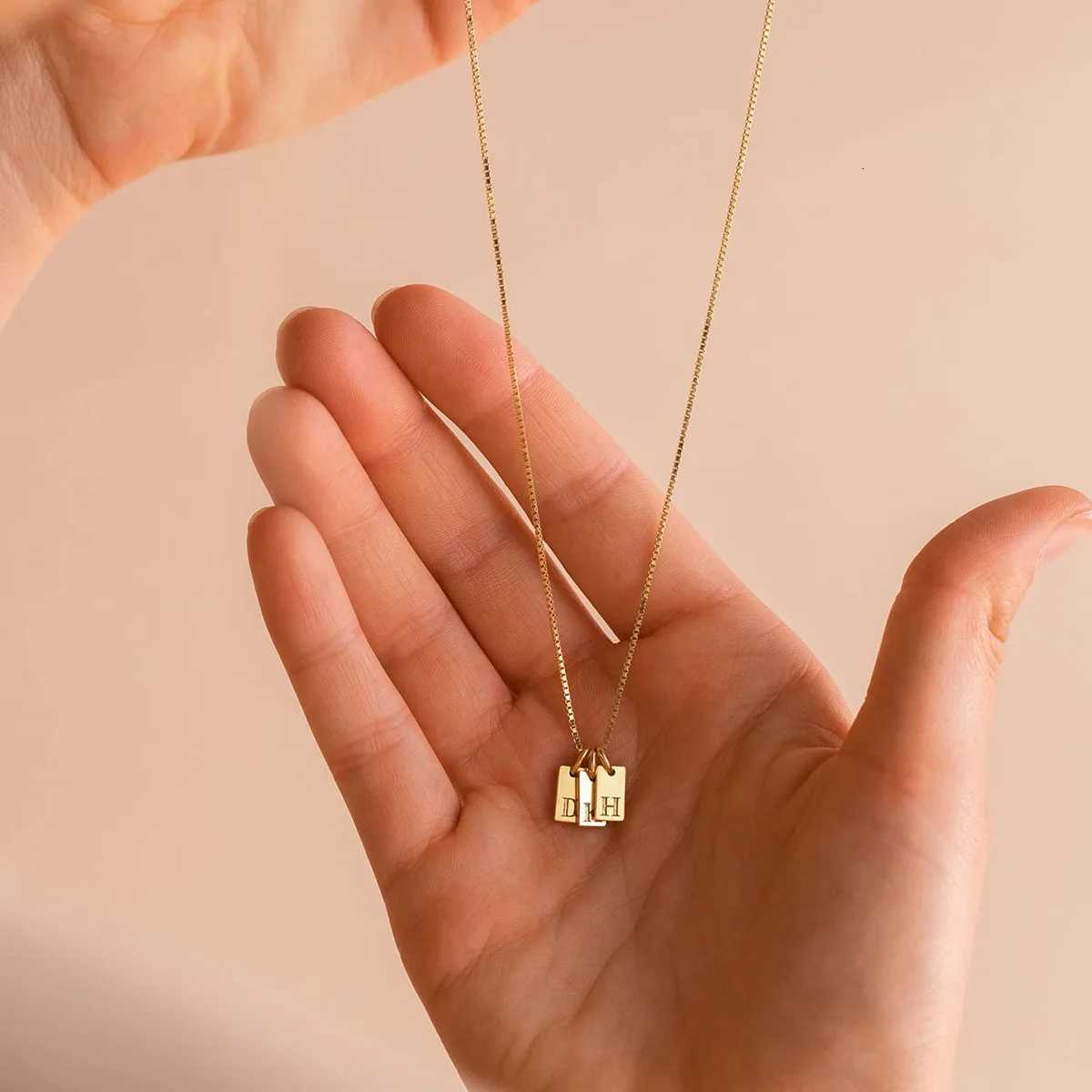 Tiny Square Initial Letter Necklaces Golden Plated Stainl Steel Engraved Letter Necklace Aesthetic Birtay JewelryXJ251024
