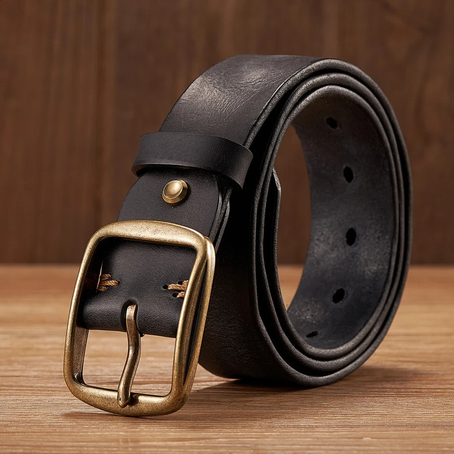 Thick Cowhide Copper Pin Buckle Real Genuine Leather Belt For Jeans Fashion Casual Belt Men Waistband Retro Male Strap 251013