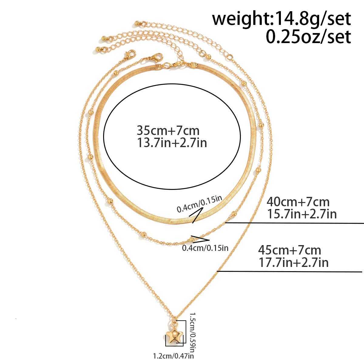 KunJoe 3pcsset Punk Silver Color Copper Bead Flat Snake Chain Necklace for Women Vintage Star Pendant Necklace SetXJ251024