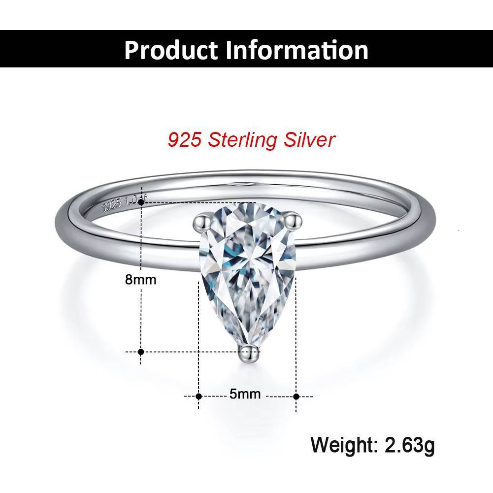 RINNTIN SMR58 Custom Pear Cut 925 Sterling Silver Moissanite Bridal Rings Jewelry Women Promise Engagement Band Wedding Ring