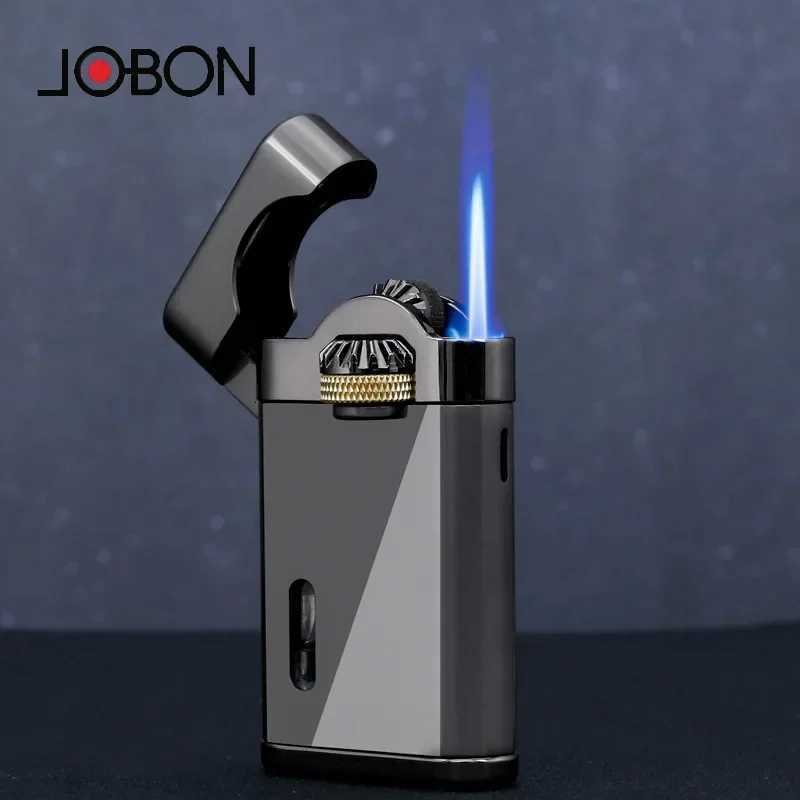2025 JOBON Mechanical Metal Butane Gas Lighter Outdoor Windproof Gear Linkage Ignition Blue Flame Torch Portable Cigar Lighter1 D251024