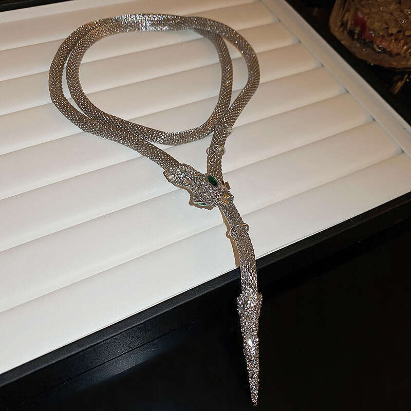 Exaggerated Rhinestone Snake Designer Tassel Niche Creative Design Clavicle Chain Hot Girl Sweet Cool Style Necklace for Women