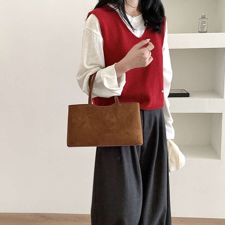 New Handbag For Women Autumn Winter Simple Commuter Tote High-End Large Capacity Suede Bag B5