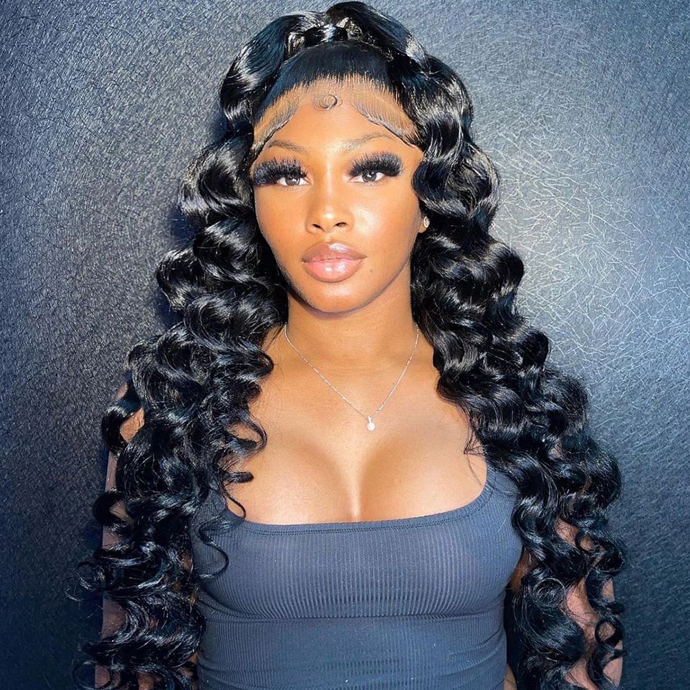 Peruvian 13x4 Transparent Frontal Wig Loose Deep Wave Lace Front Human Hair Wigs for Women Pre Plucked Wavy Synthetic Lace Wig
